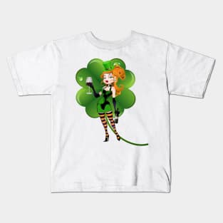 Green Lucky Witch in Mini Skirt Kids T-Shirt